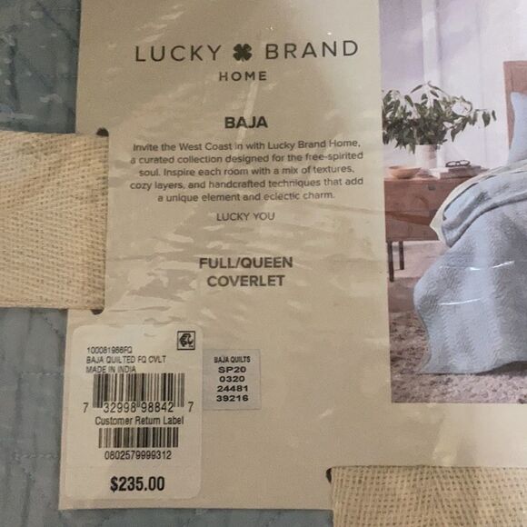 Lucky Brand Blue Baja Cotton Full/Queen Coverlet - Picture 4 of 5
